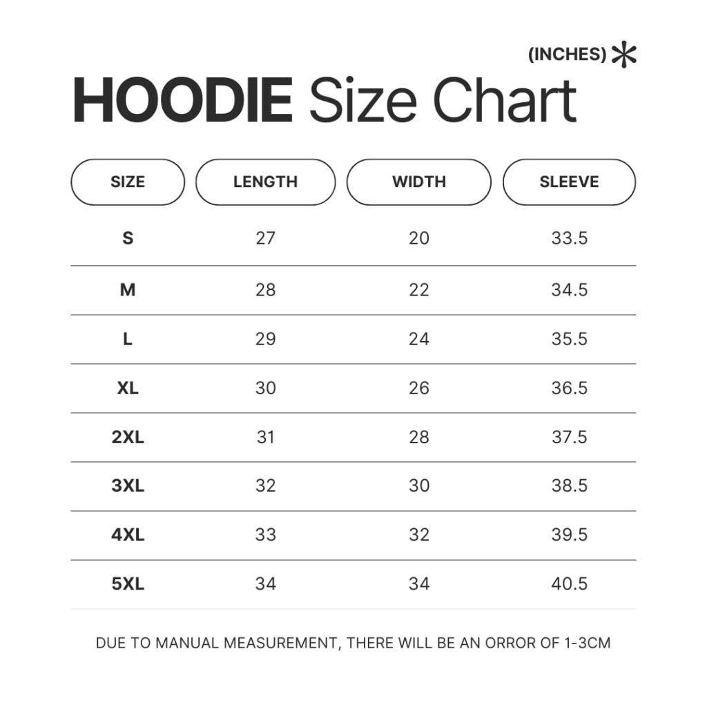 Hoodie Size Chart - Terrari Store