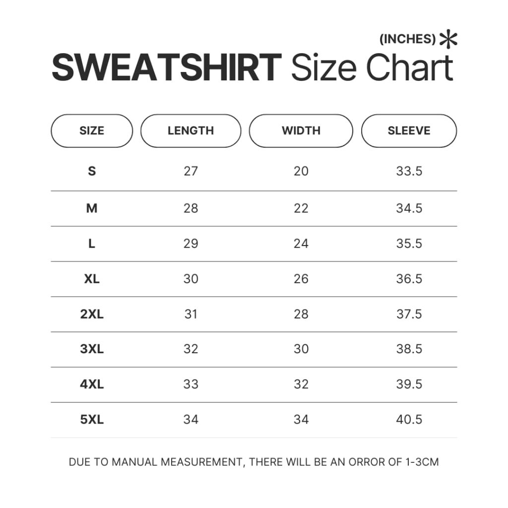 Sweatshirt Size Chart - Terrari Store