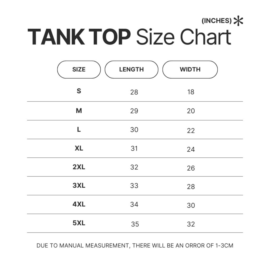 Tank Top Size Chart - Terrari Store