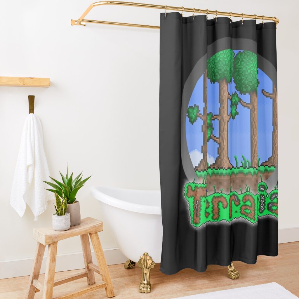 Retro Vintage Terraria - Indie Game Halloween Shower Curtain Official Terraria Merch