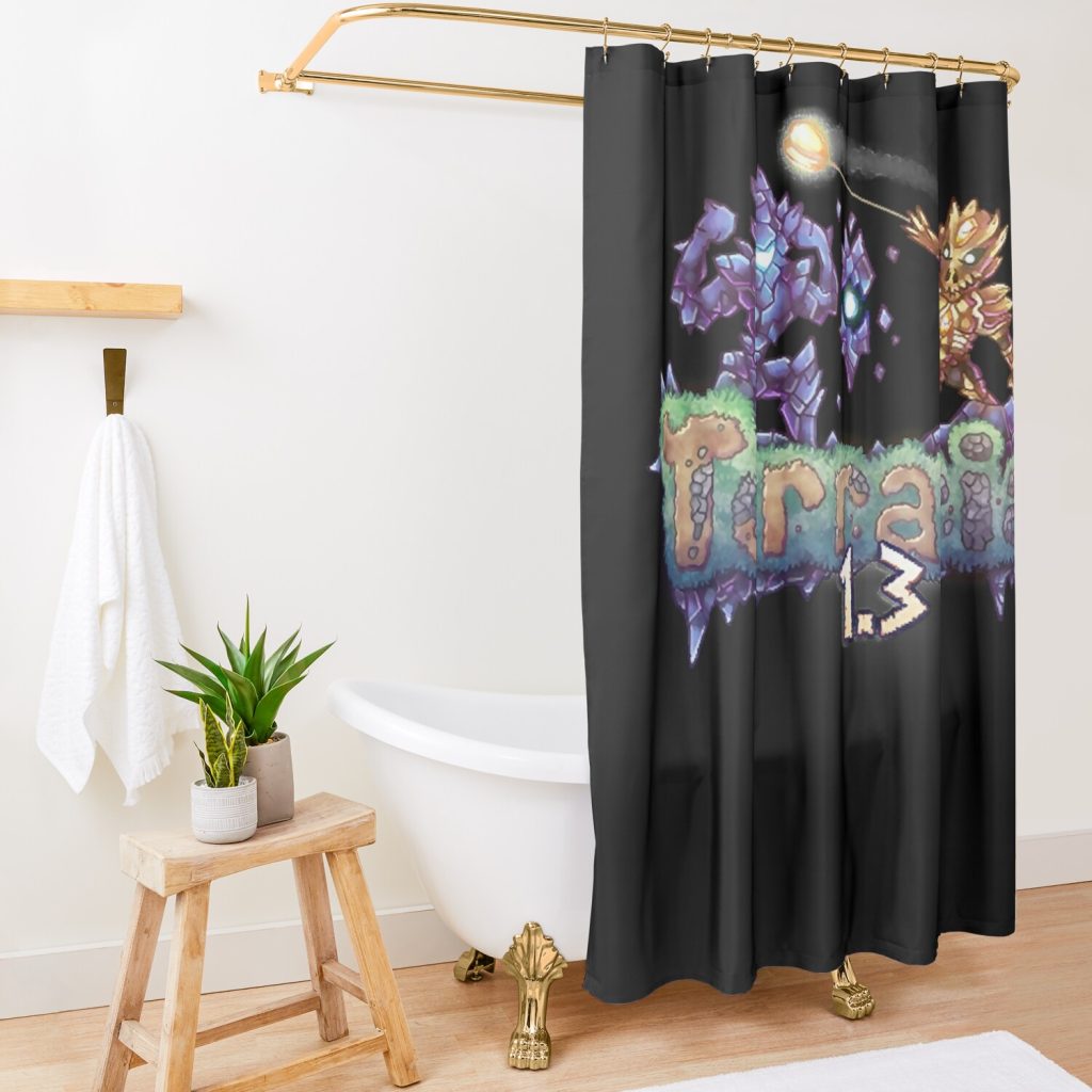 Great Model Terraria Game Logo Christmas Shower Curtain Official Terraria Merch