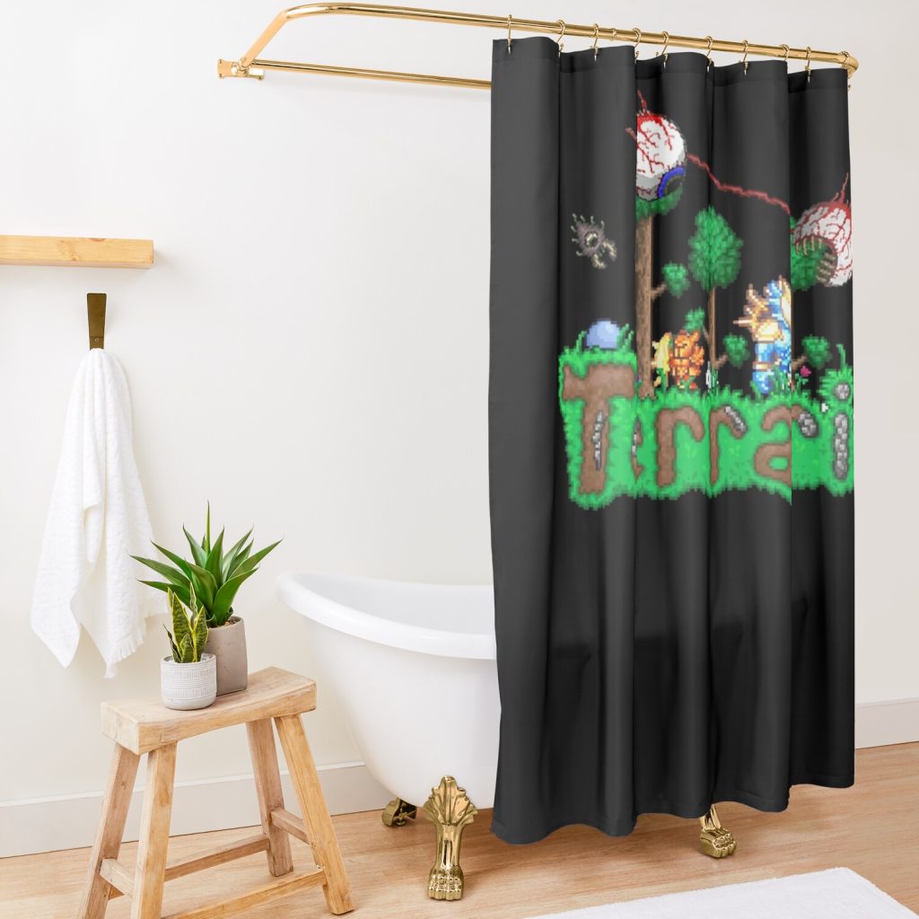 Funny Gift Terraria Game Christmas Shower Curtain Official Terraria Merch